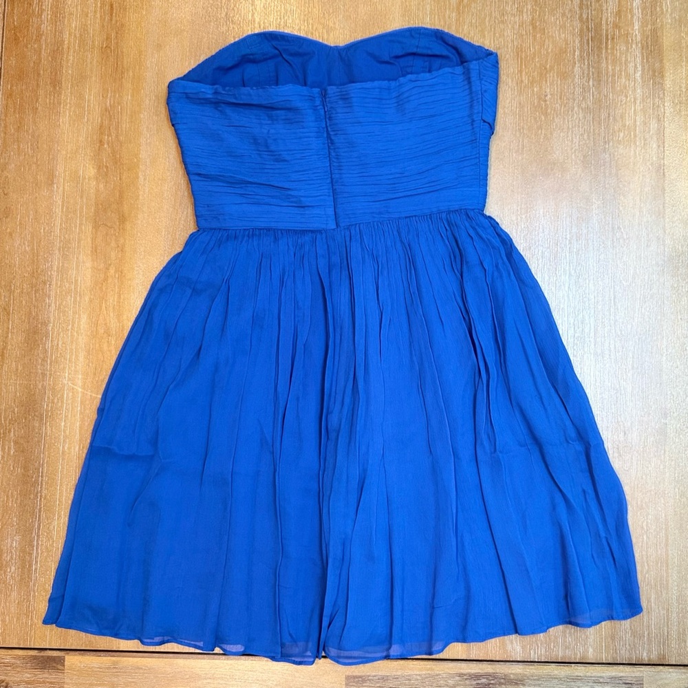 J. Crew Arabelle Crinkle Dress Strapless Blue Silk Chiffon Size 8 *FLAW* - Picture 4 of 10